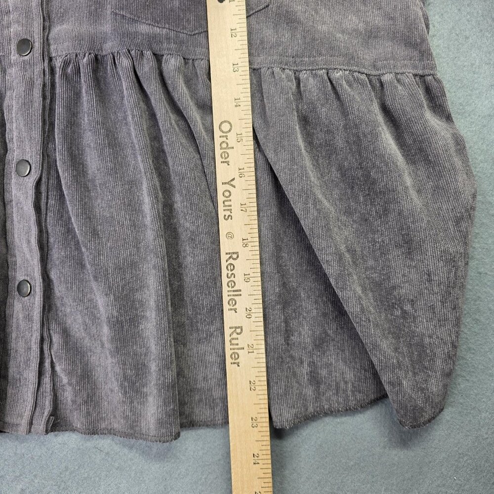 LILYMAES Shirt Womens Large Gray Corduroy Babydoll Peplum Snap Front Top Western - Picture 8 of 11